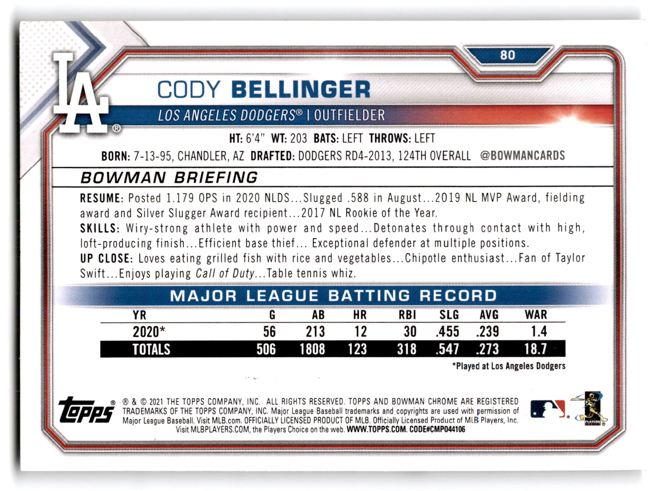 2021 Topps Bowman Cody Bellinger #80