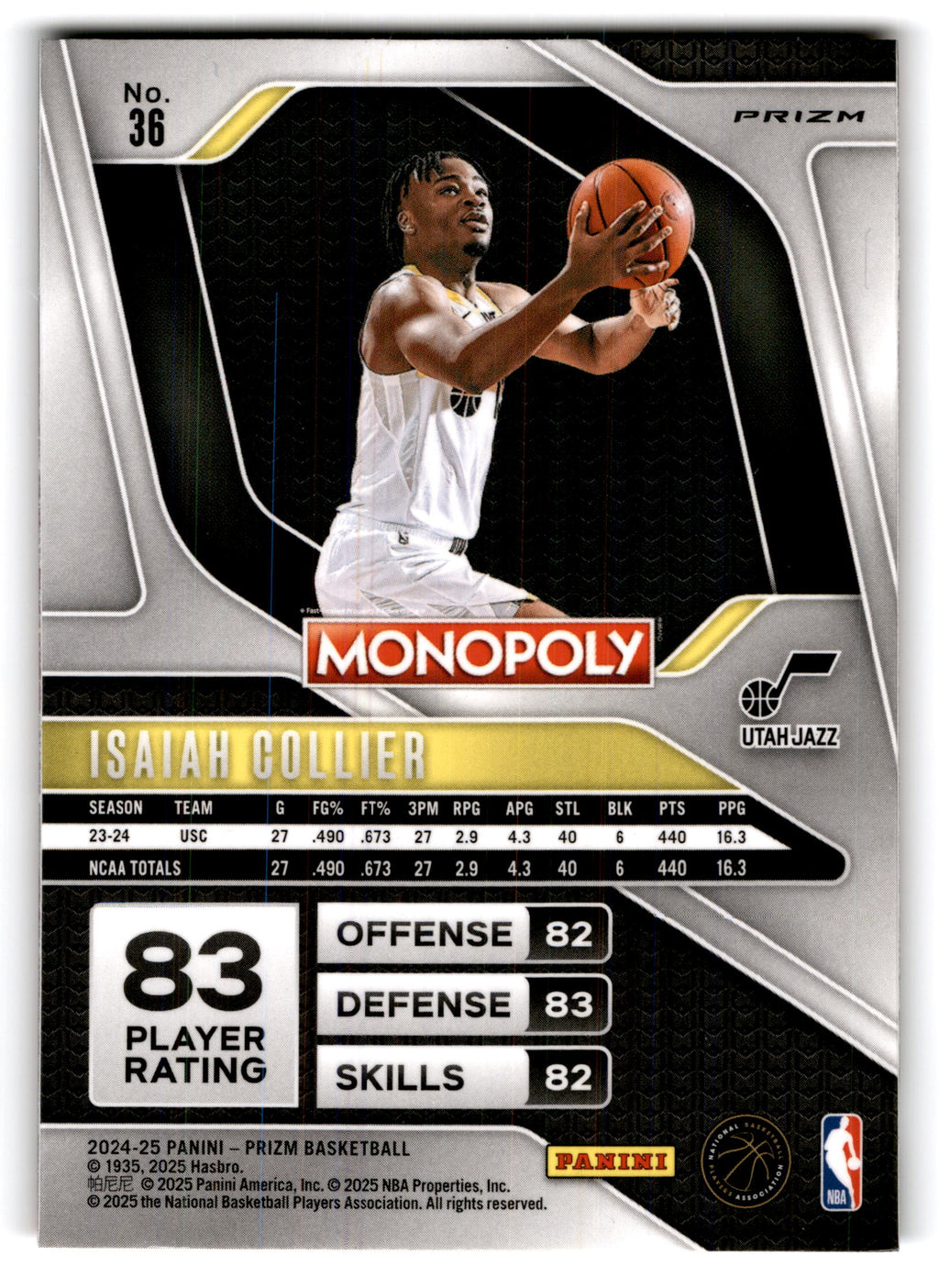 2025 Panini Prizm Monopoly Isaiah Collier #36 RC