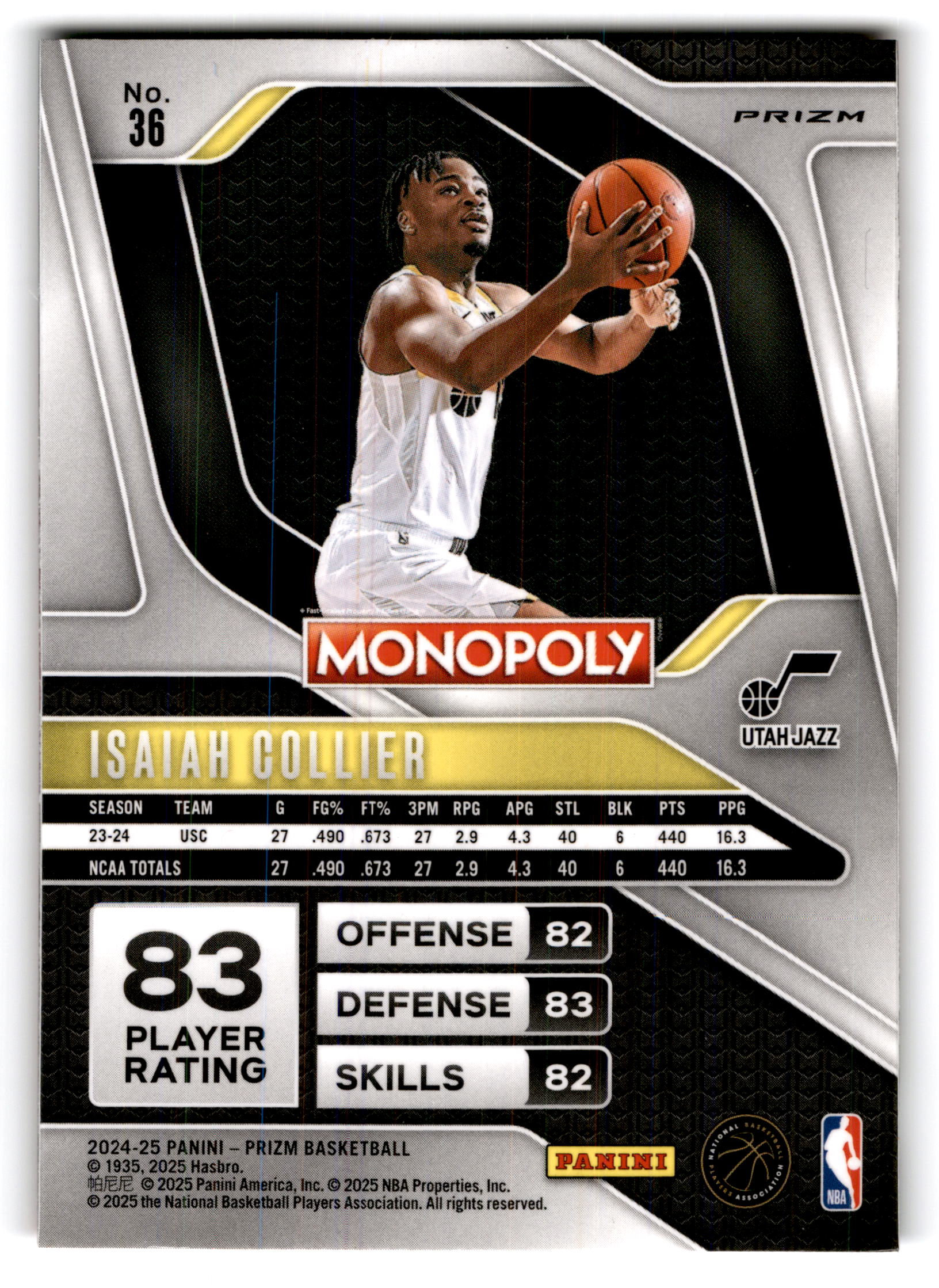 2025 Panini Prizm Monopoly Isaiah Collier #36 RC