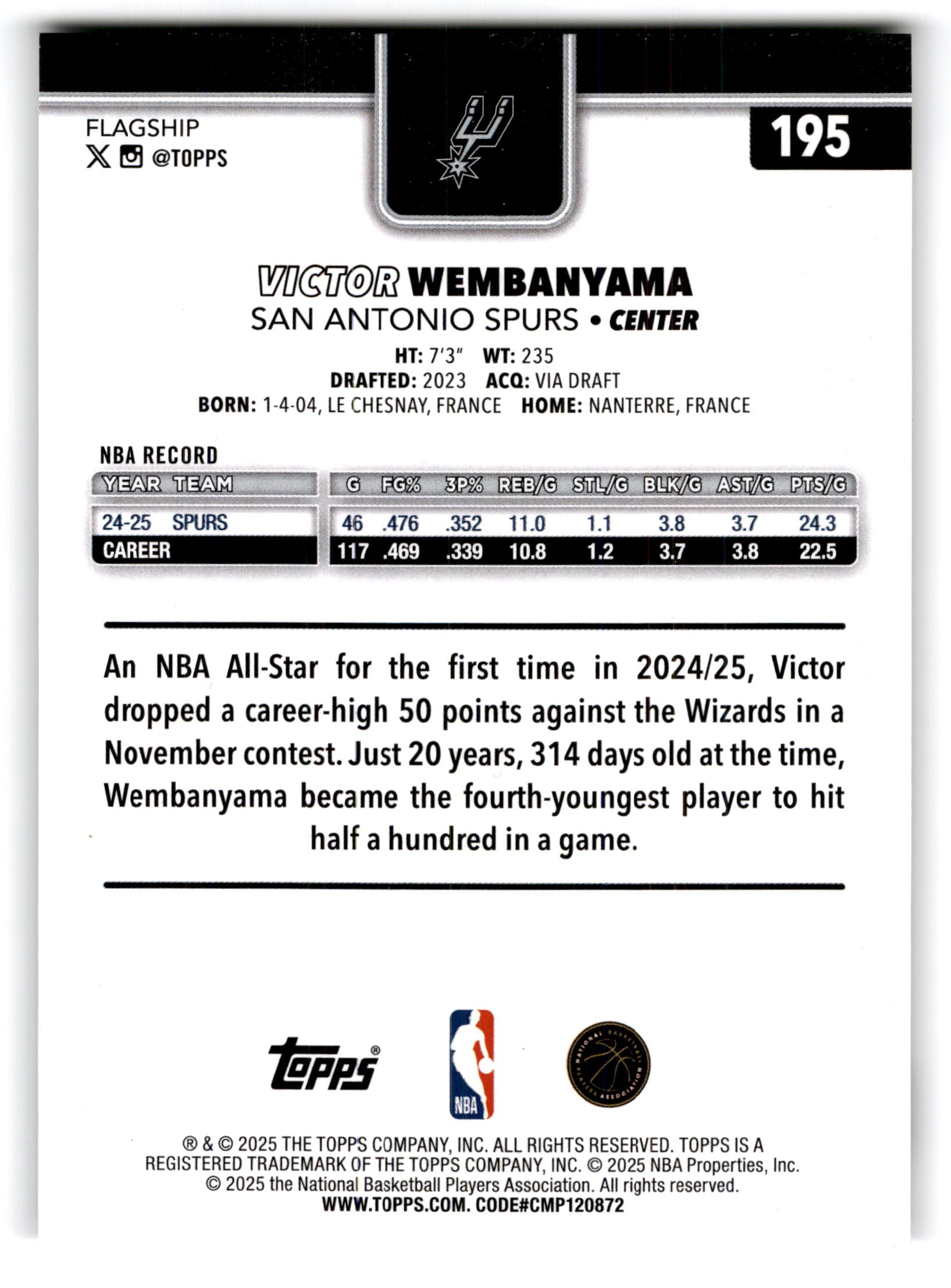 2025 Topps Basketball Victor Wembanyama #195