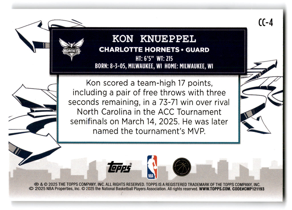 2025 Topps Clutch City Prospects Kon Knueppel #CC-4 RC
