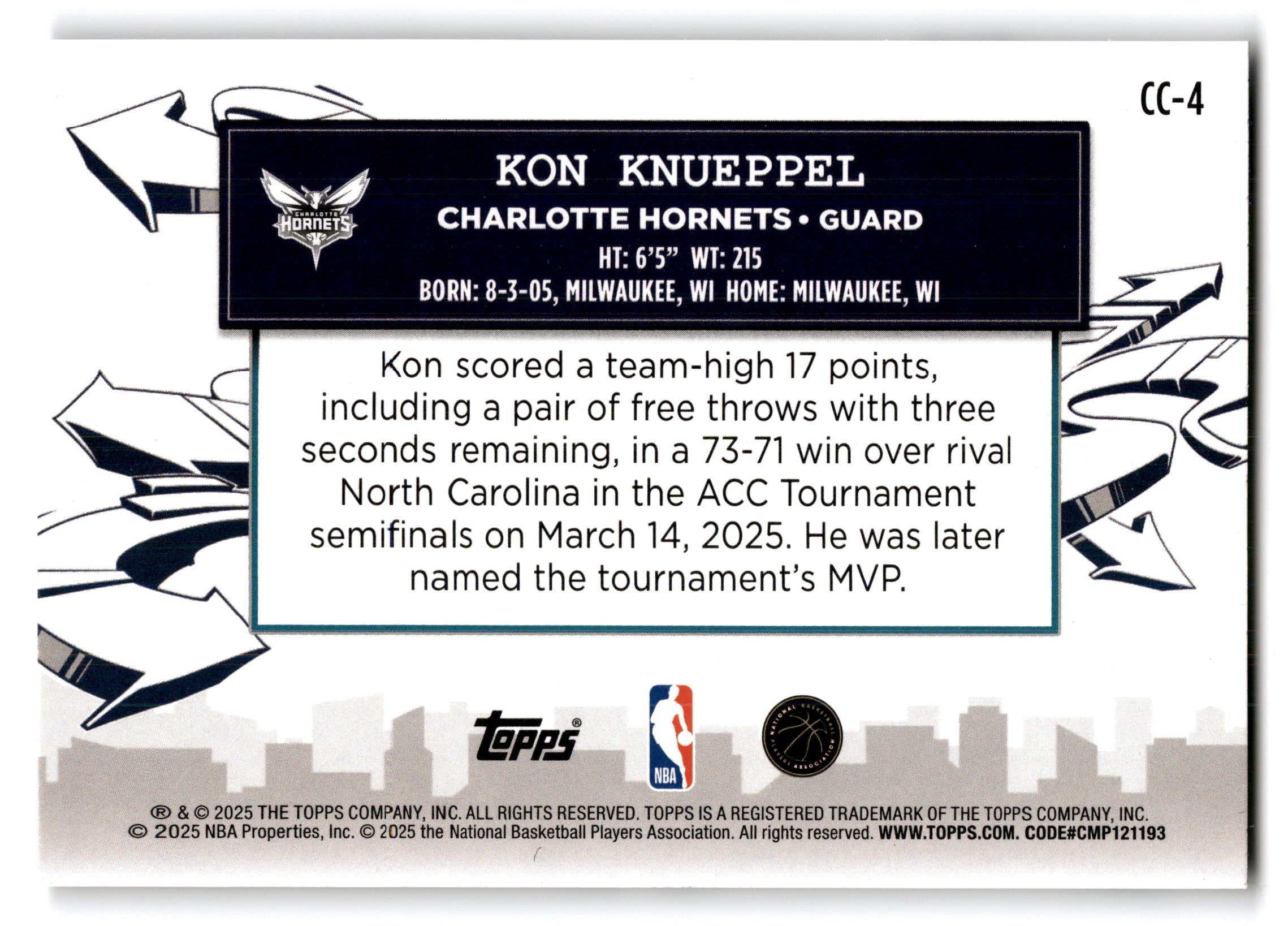 2025 Topps Clutch City Prospects Kon Knueppel #CC-4 RC