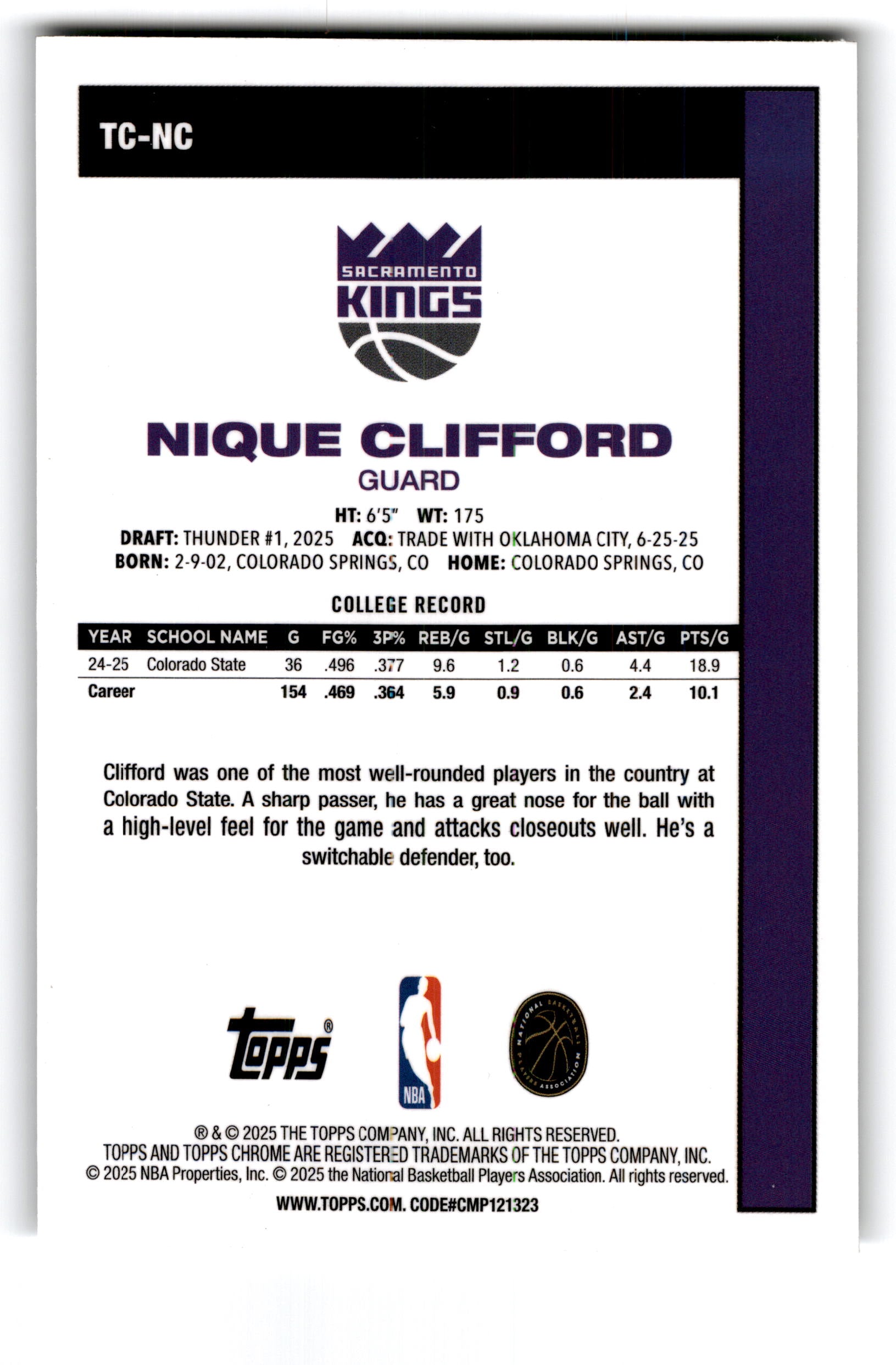 2025 Topps Chrome Nique Clifford #TC-NC RC