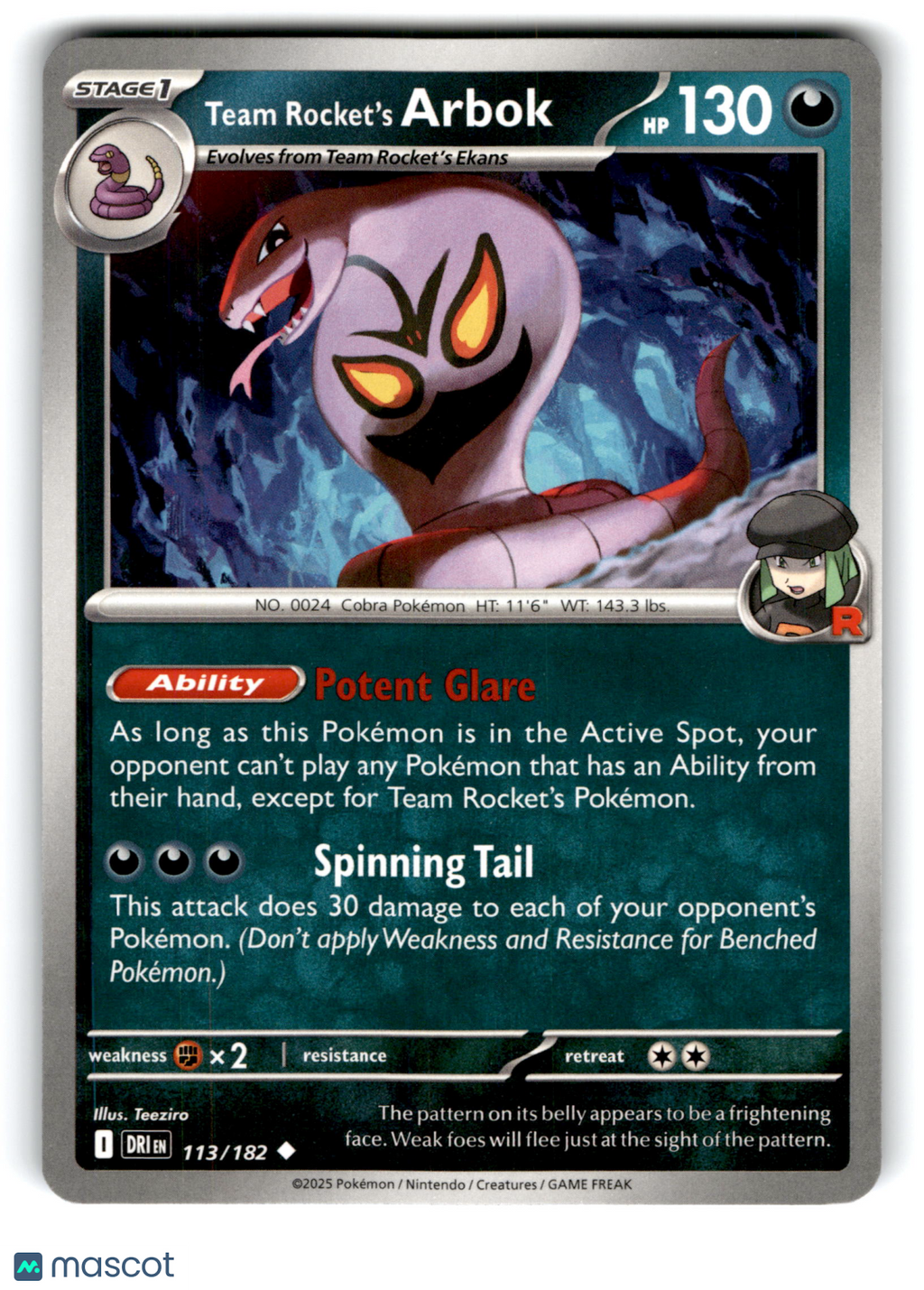 2025 Pokemon Team Rocket's Arbok #113/182