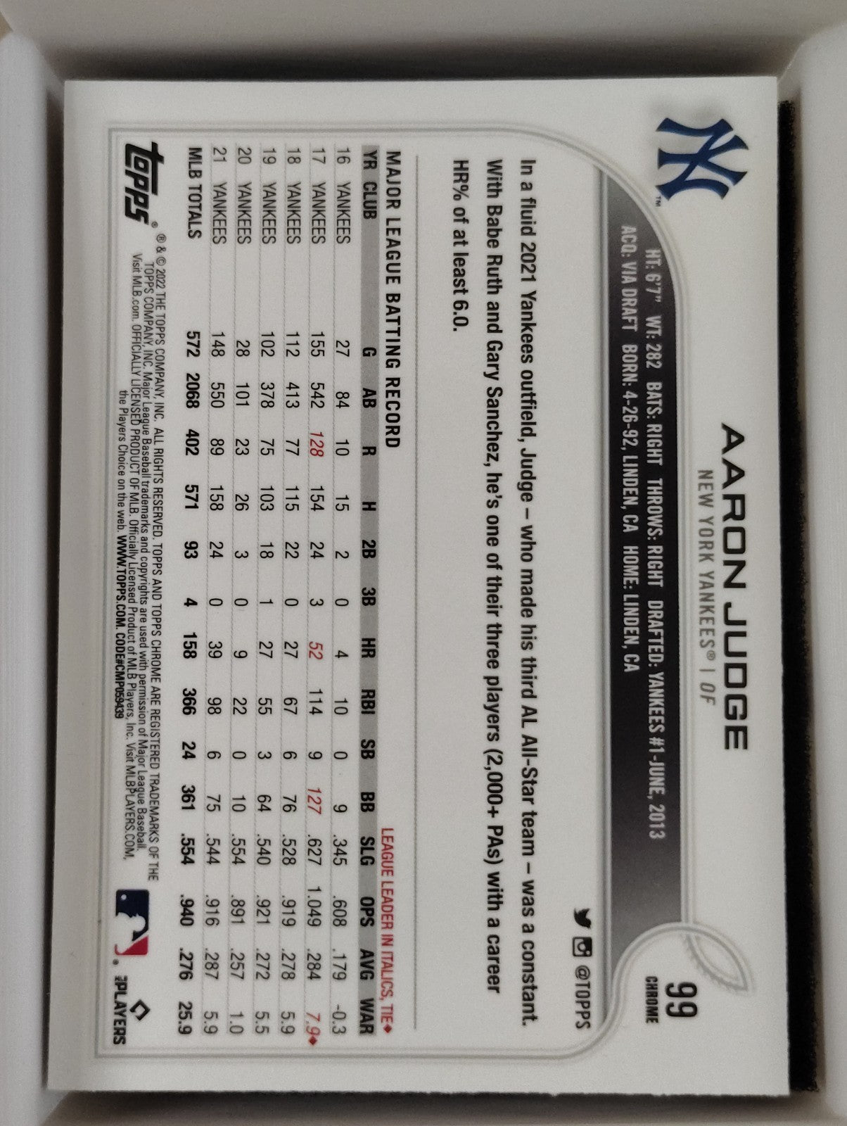 2022 Topps Chrome - Aaron Judge #99