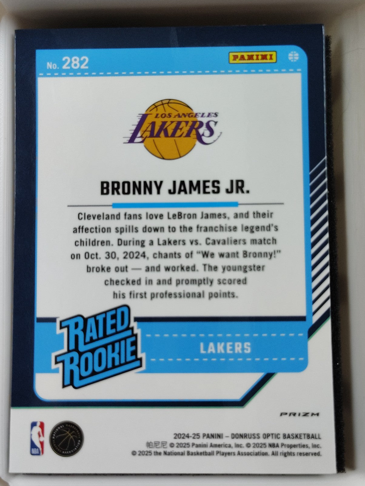 2024-25 Panini Donruss Optic Rated Rookies Bronny James #282 Purple