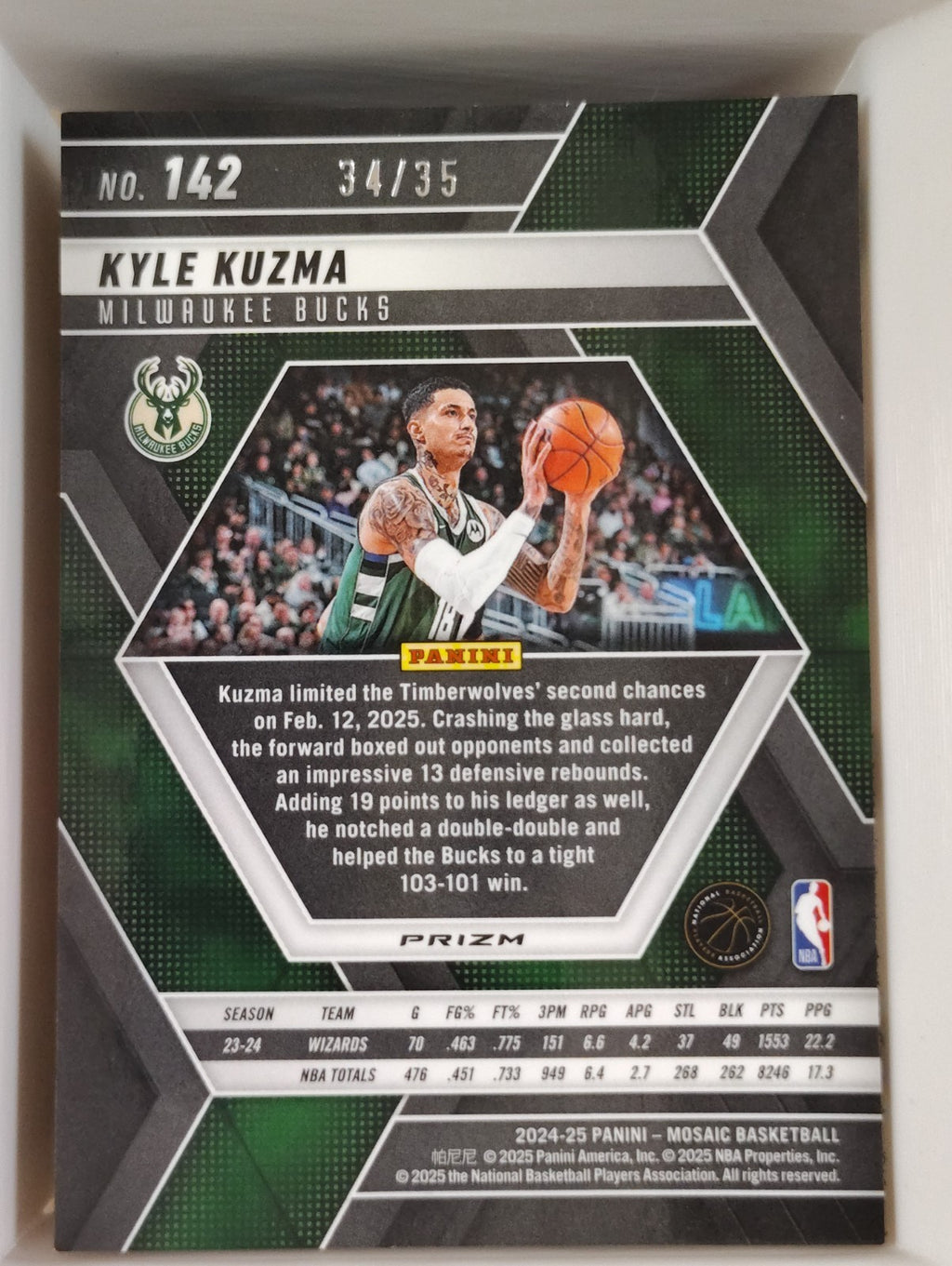 2024-25 Panini Mosaic - Kyle Kuzma #142  Camo Blue /35