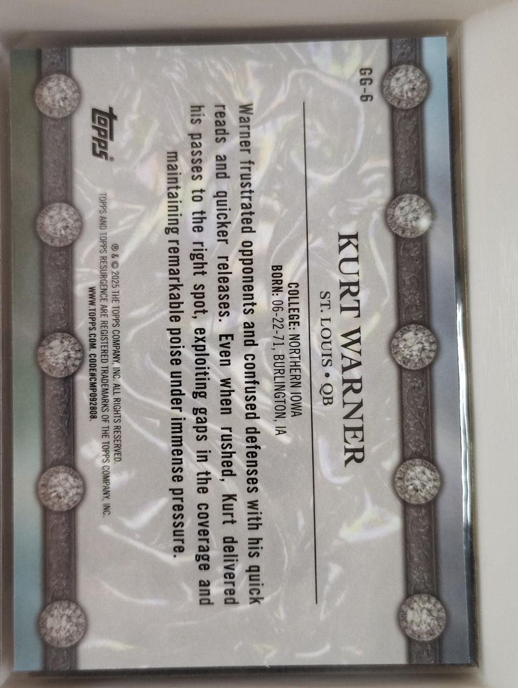 2024 Topps Resurgence - Glimmer and Gleam Kurt Warner #GG-6 Teal Wave 180/249