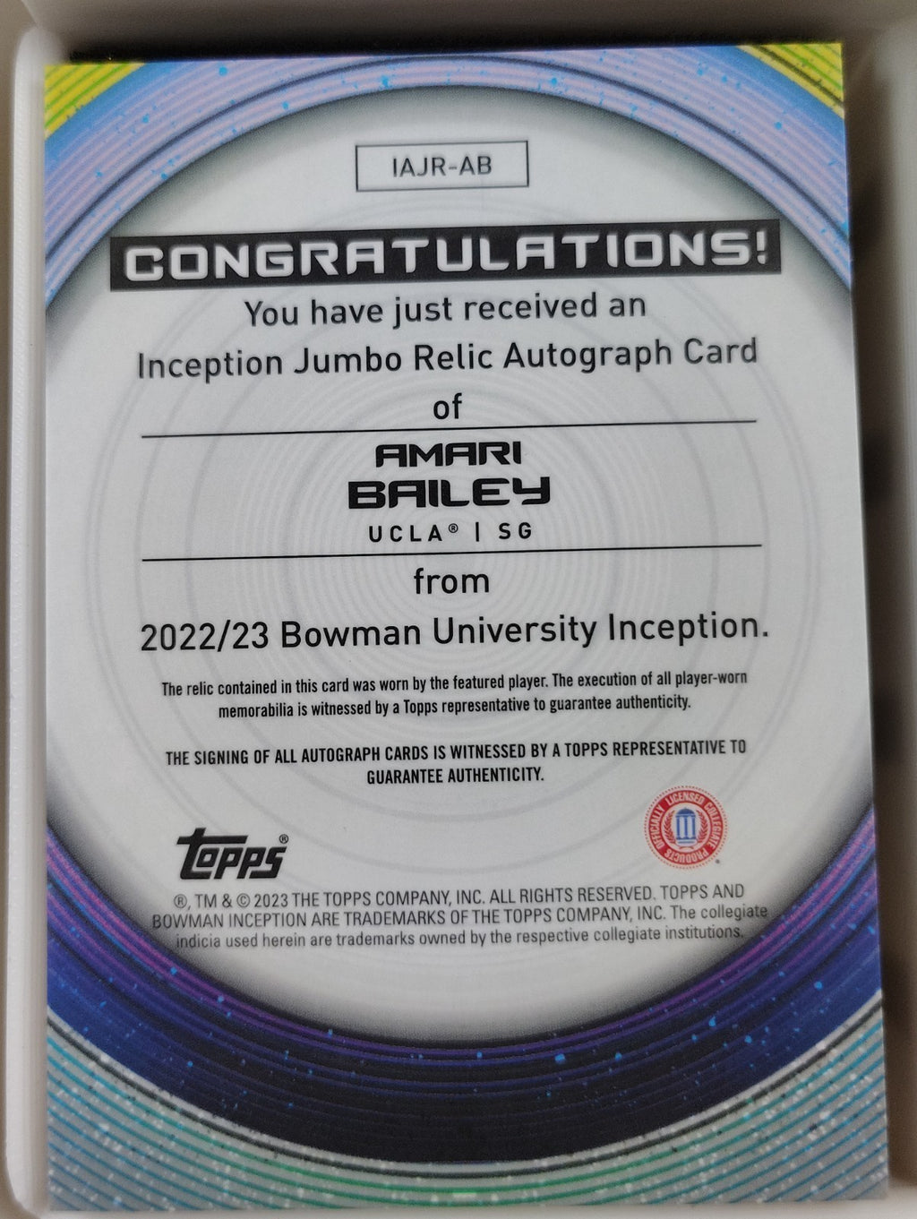 2022-23 Bowman U Inception RPA #IAJR-AB Amari Bailey 10/50 Gold