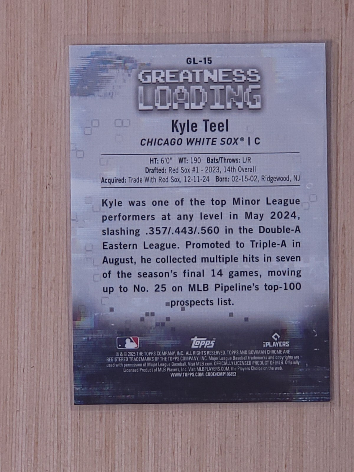2025 Bowman Kyle Teel Greatness Loading GL-15