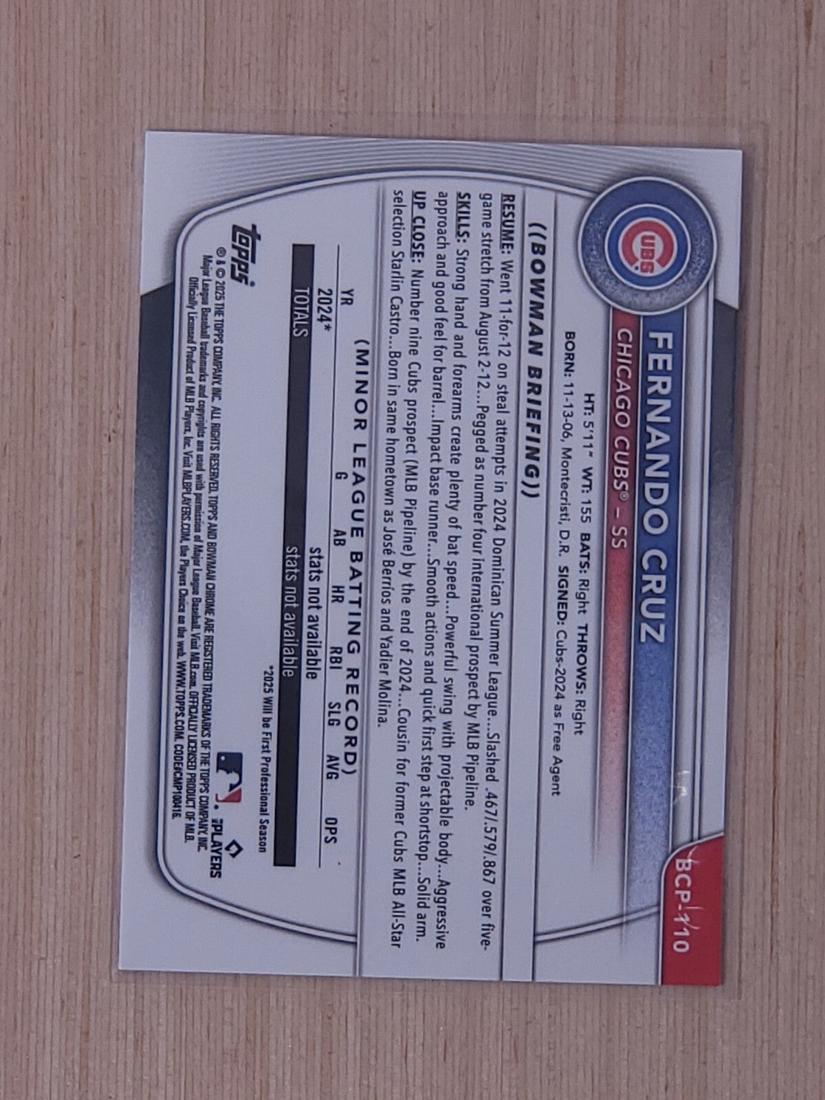 2025 Bowman Chrome Fernando Cruz BCP-110 Magenta 073/199