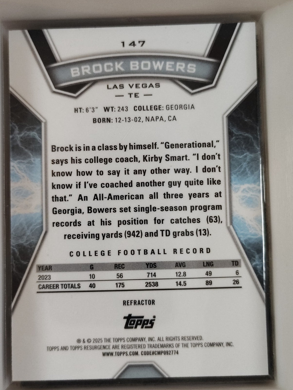 2024 Topps Resurgence - Rookies Brock Bowers #147 Refractor (RC)