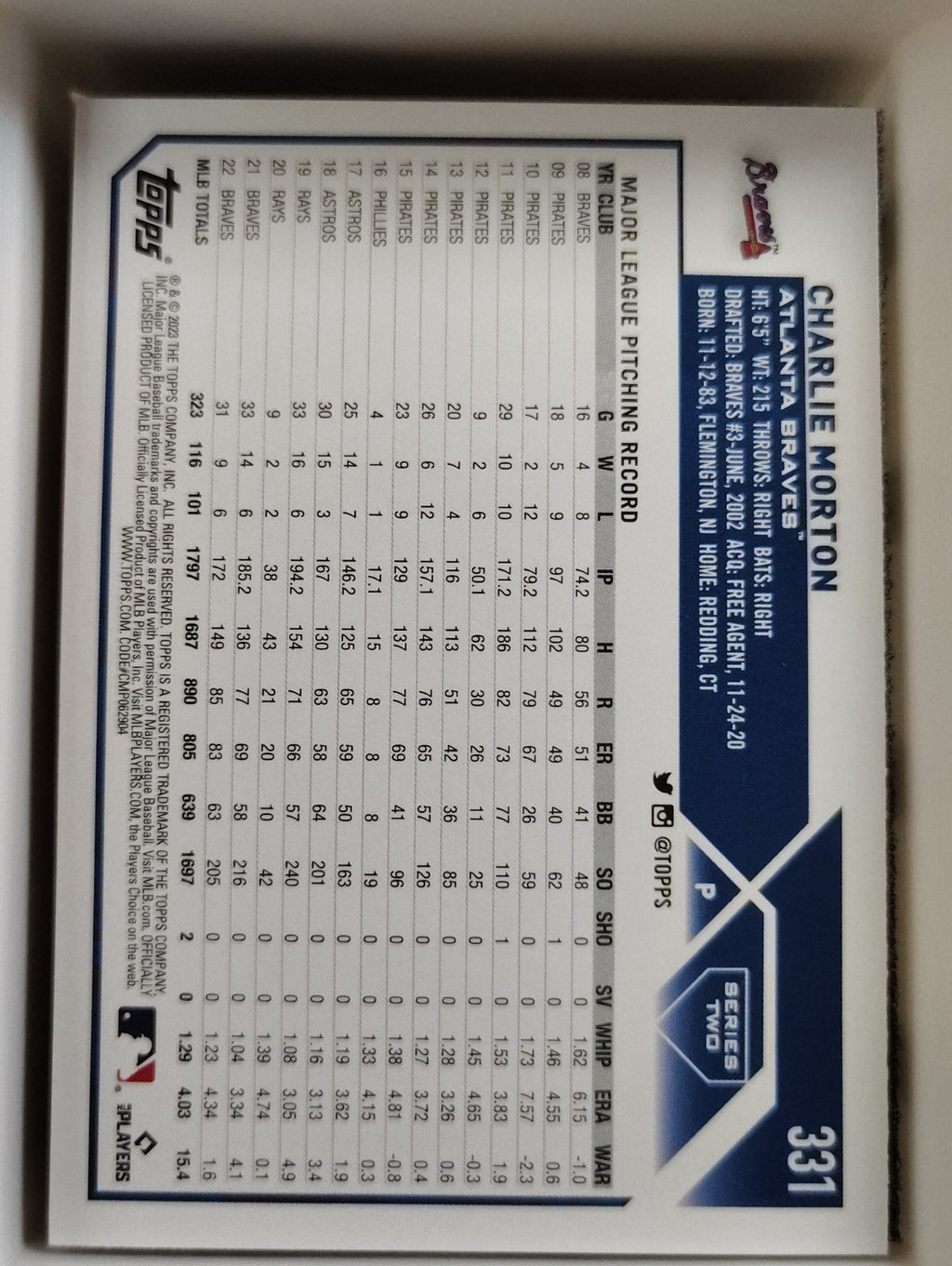 2023 Topps Series 2 - Charlie Morton #331 Rainbow Foil