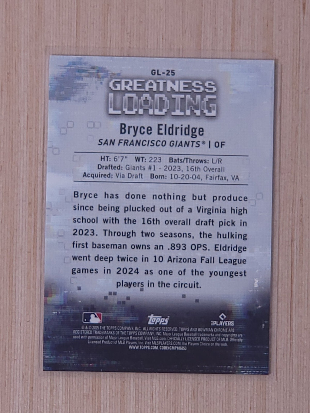 2025 Bowman Bryce Eldridge Chrome Greatness Loading GL-25