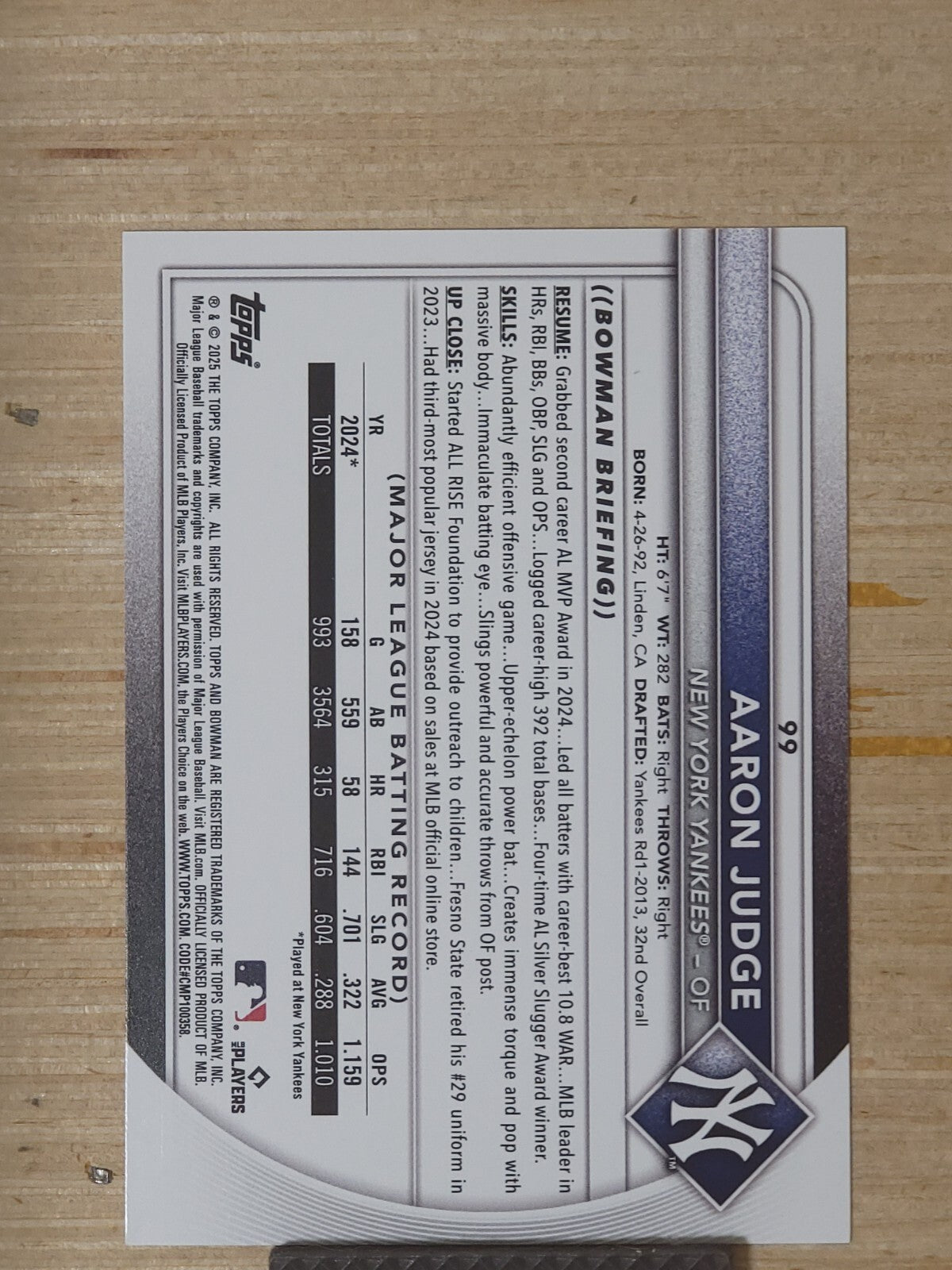 2025 Bowman - Aaron Judge #99