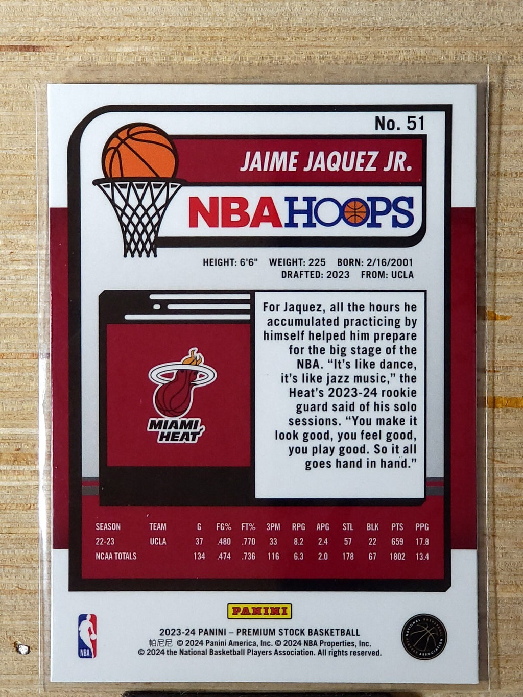 2023 Panini NBA Hoops Premium Stock #51 Jaime Jaquez Jr.