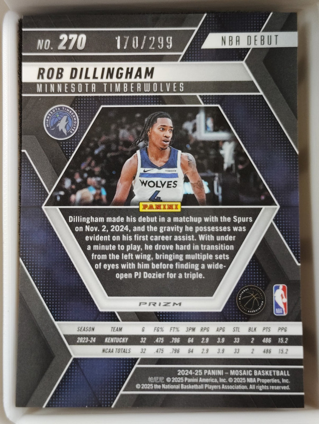 2024-25 Panini Mosaic NBA Debut #270 Rob Dillingham Red Tectonic 170/299