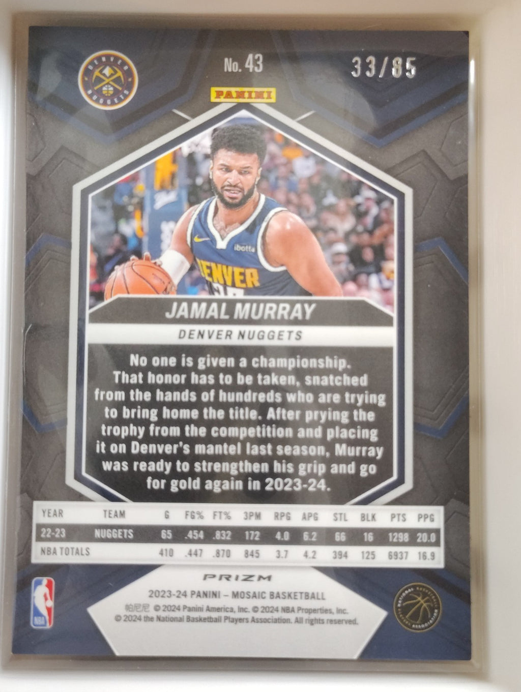 2023-24 Panini Mosaic - Jamal Murray #43 Blue Fast Break Prizm /85