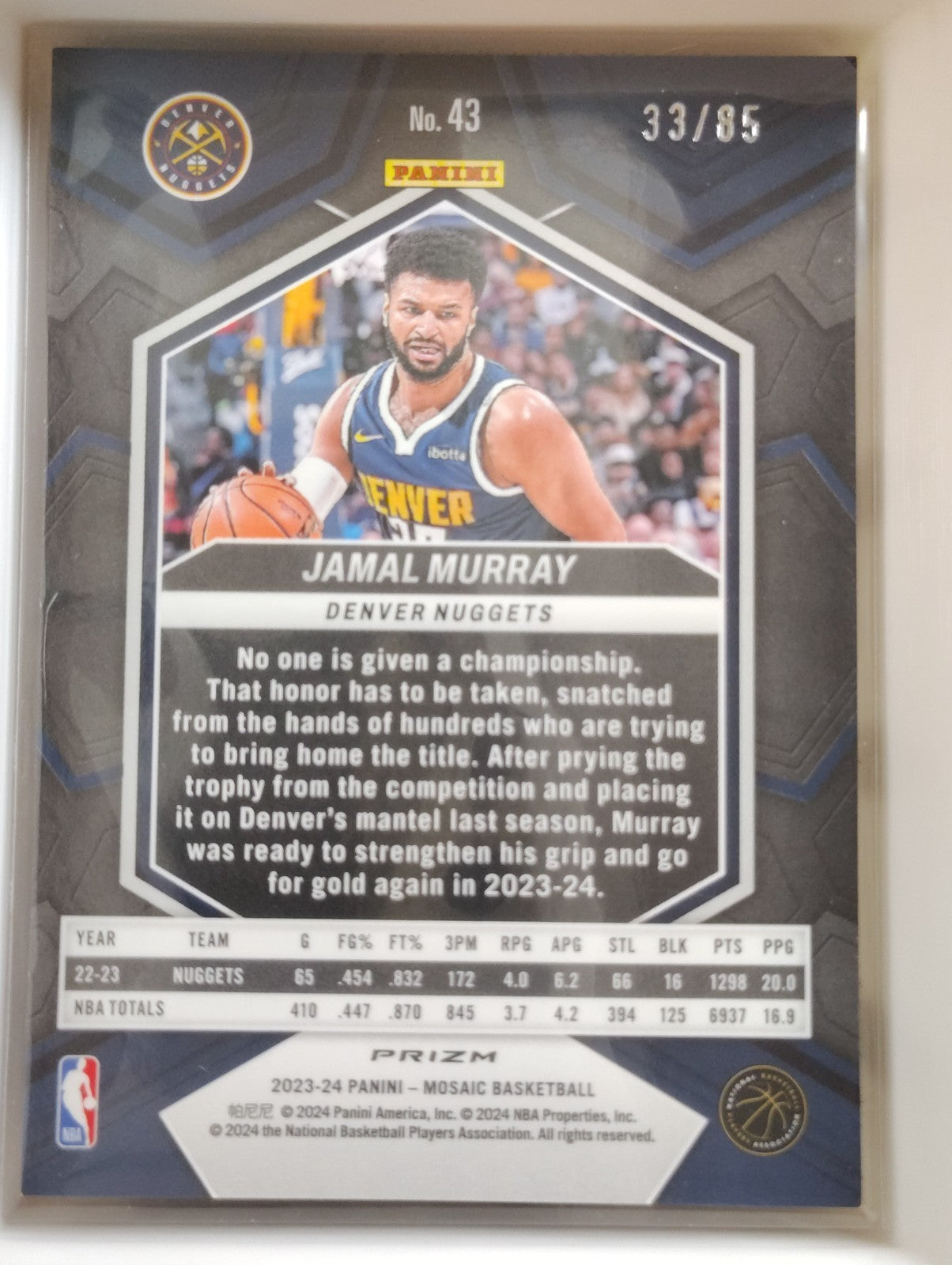 2023-24 Panini Mosaic - Jamal Murray #43 Blue Fast Break Prizm /85