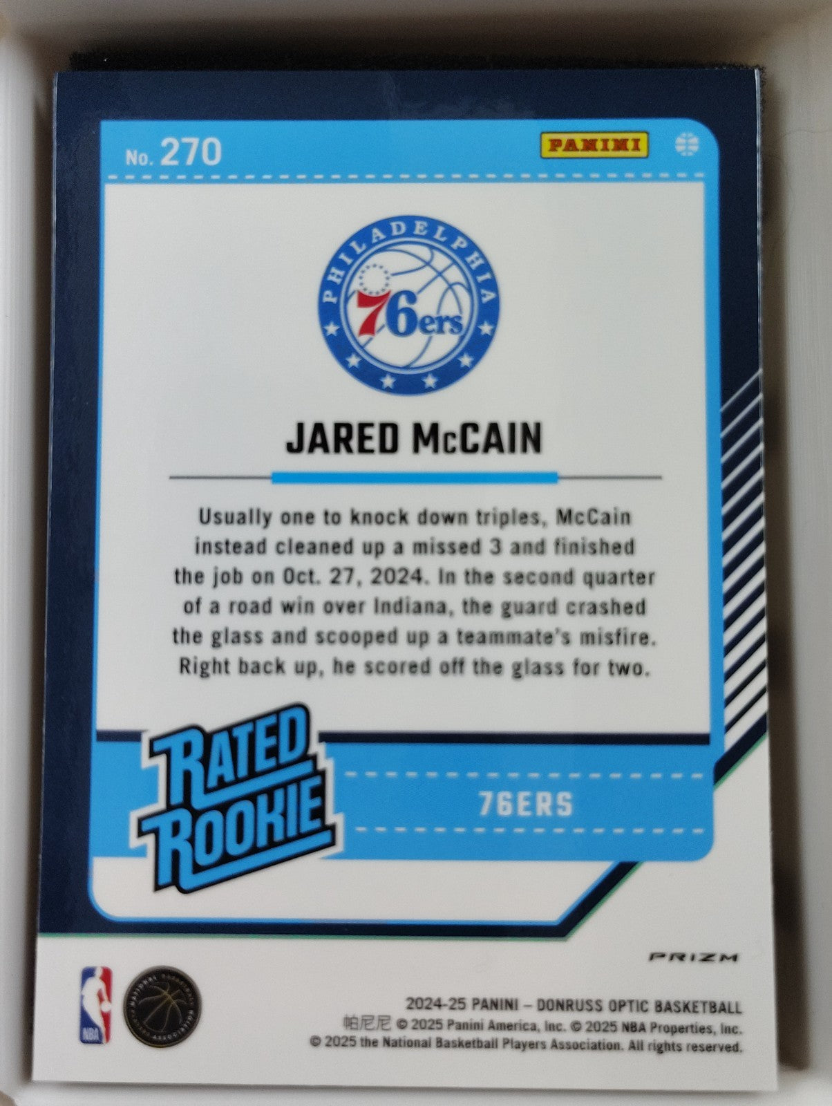 2024-25 Panini Donruss Optic Rated Rookies Jared McCain #270 Purple