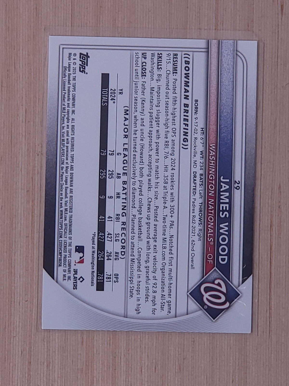 2025 Bowman James Wood [Base] #29