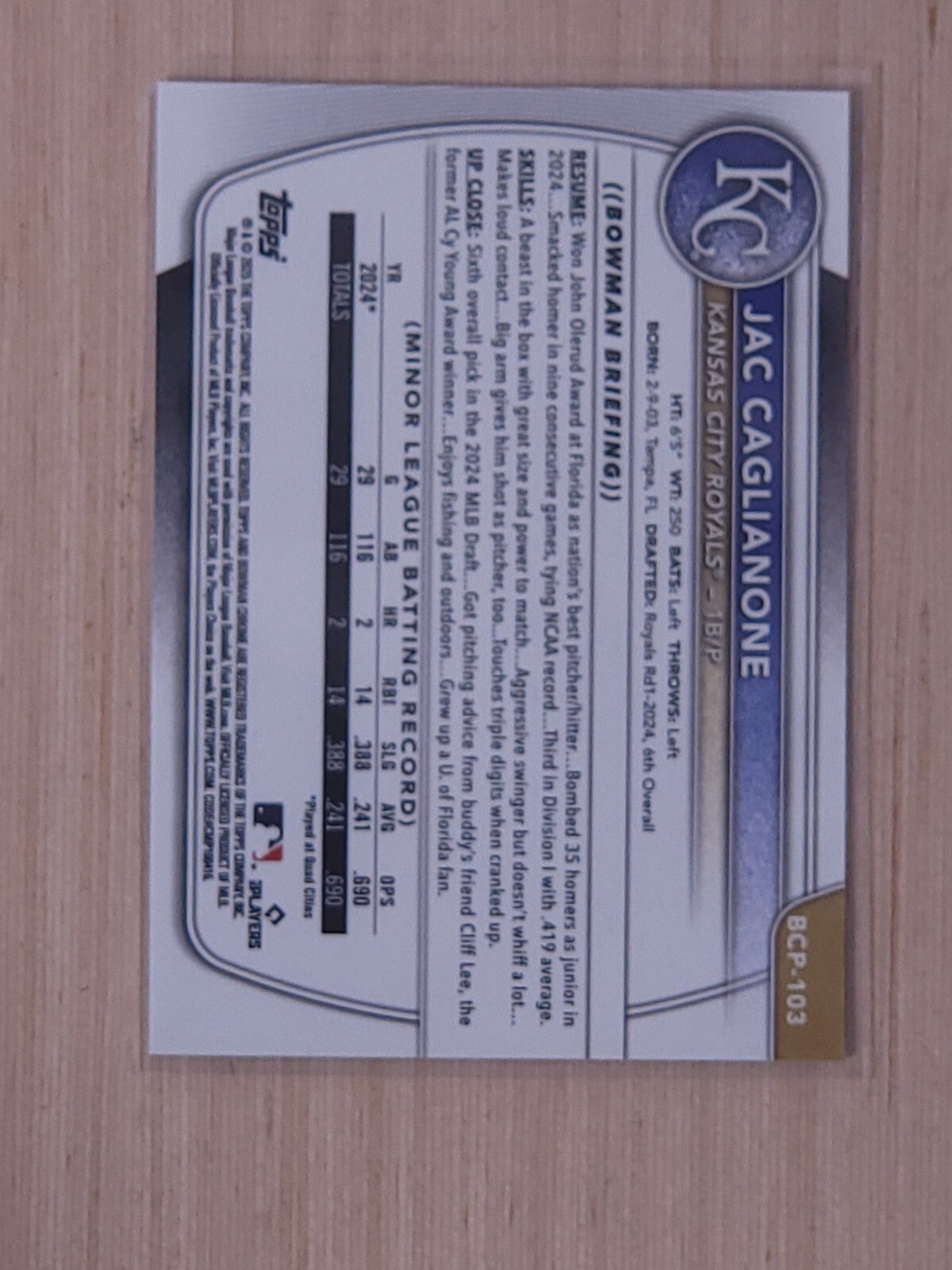 2025 Bowman Jac Caglianone Chrome BCP-103