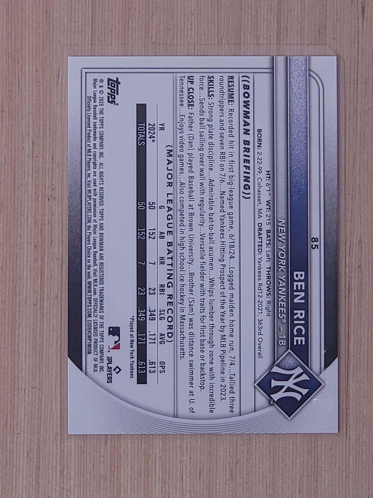 2025 Bowman Ben Rice [Base] #85