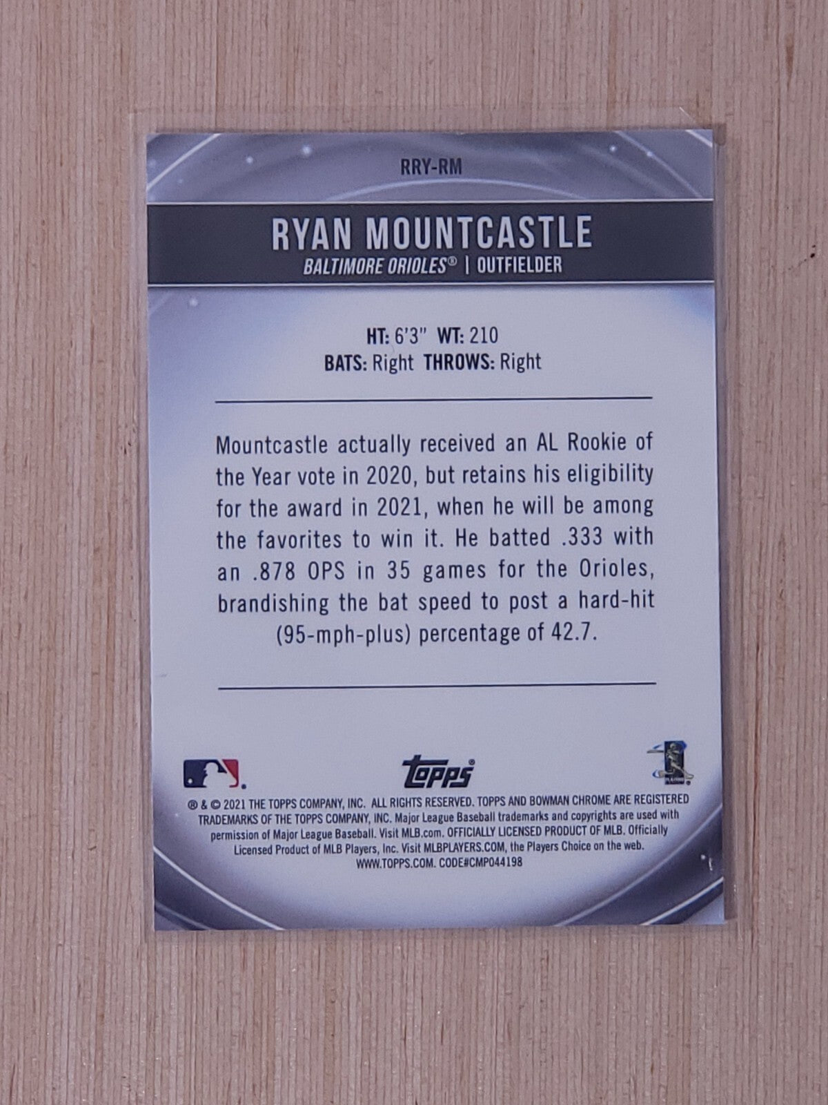 2021 Bowman - Rookie of the Year Favorites Ryan Mountcastle #RRY-RM (RC)