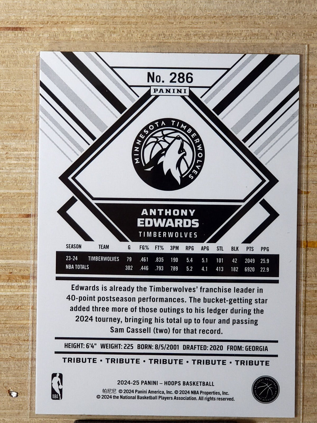 2024-25 Panini NBA Hoops Tribute #286 Anthony Edwards