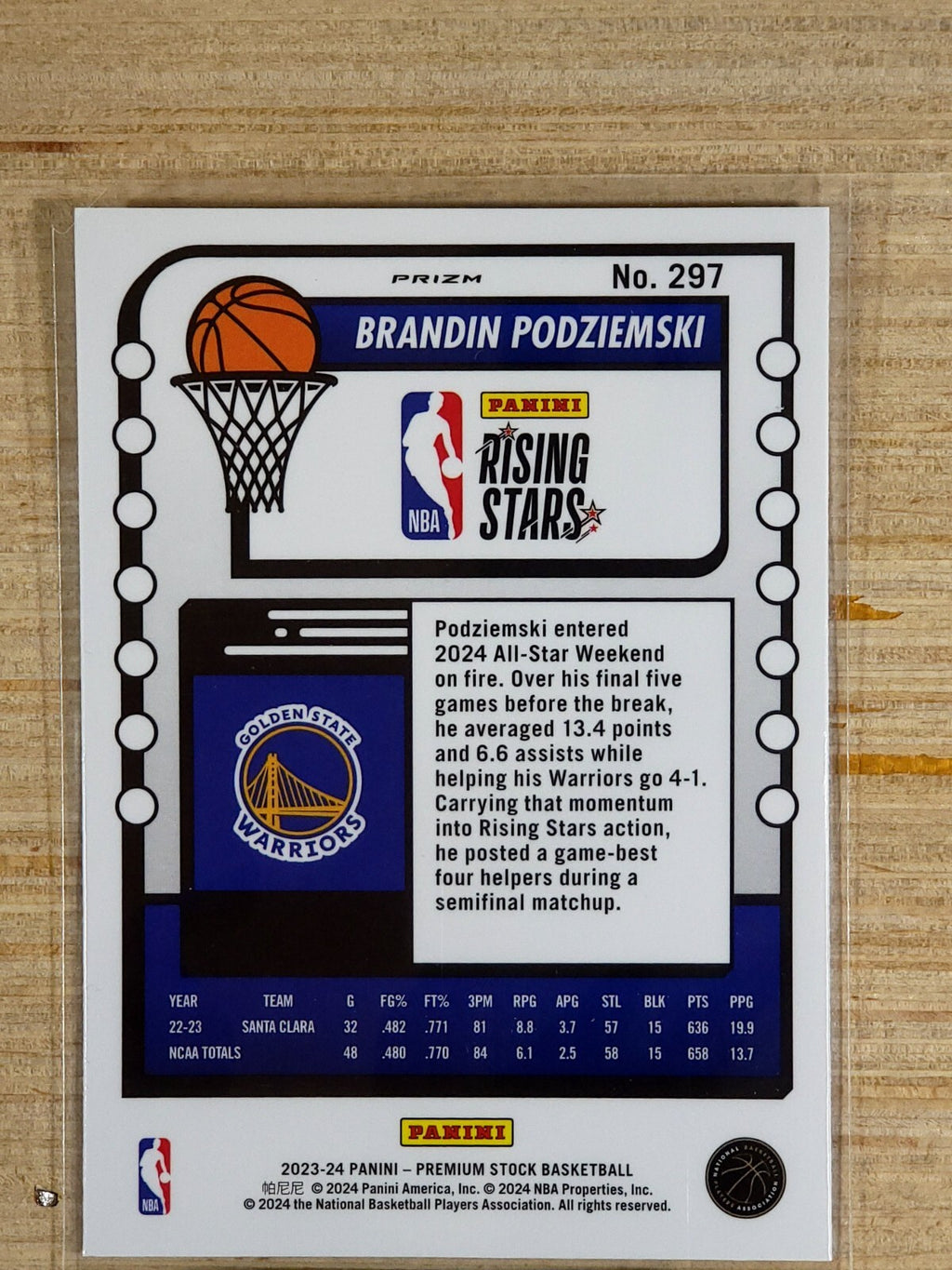 2023-24 Panini NBA Hoops Premium Stock Rising Stars #297 Brandin Podziemski Ice