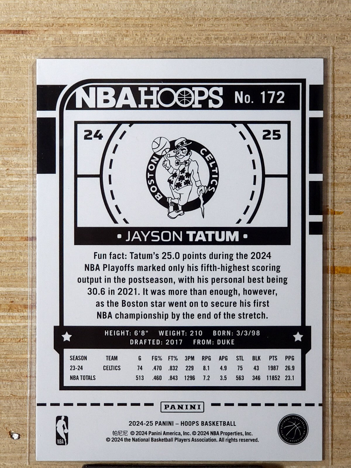 2024-25 Panini NBA Hoops #172 Jayson Tatum Blue