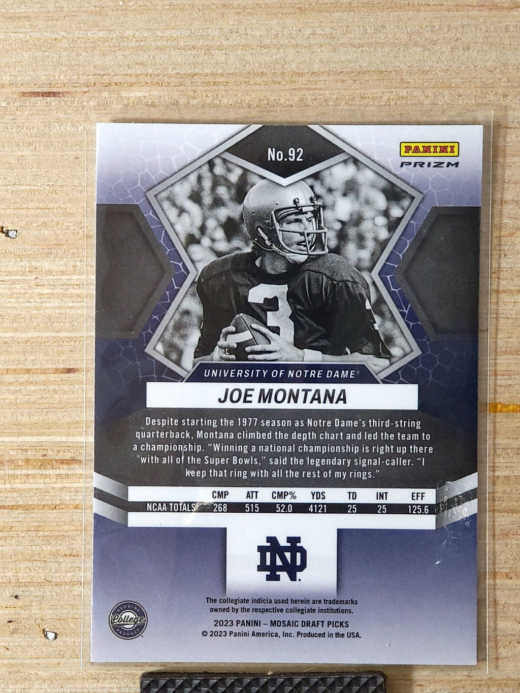 2023 Panini Prizm Draft Picks - Joe Montana #92 Silver Prizm