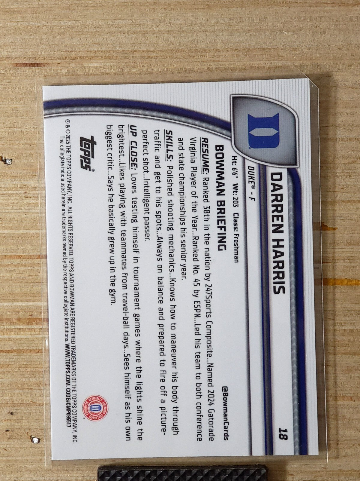 2024-25 Bowman Chrome U #18 Darren Harris Black Wave