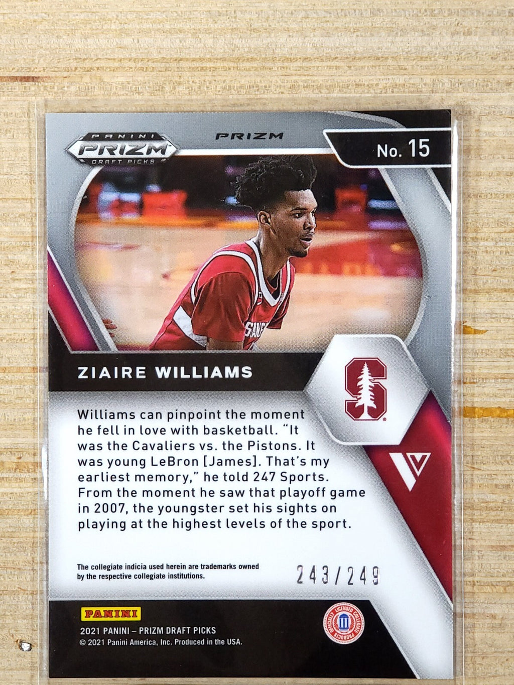 2021-22 Panini Prizm Draft Picks Blue Wave #15 Ziaire Williams 243/249