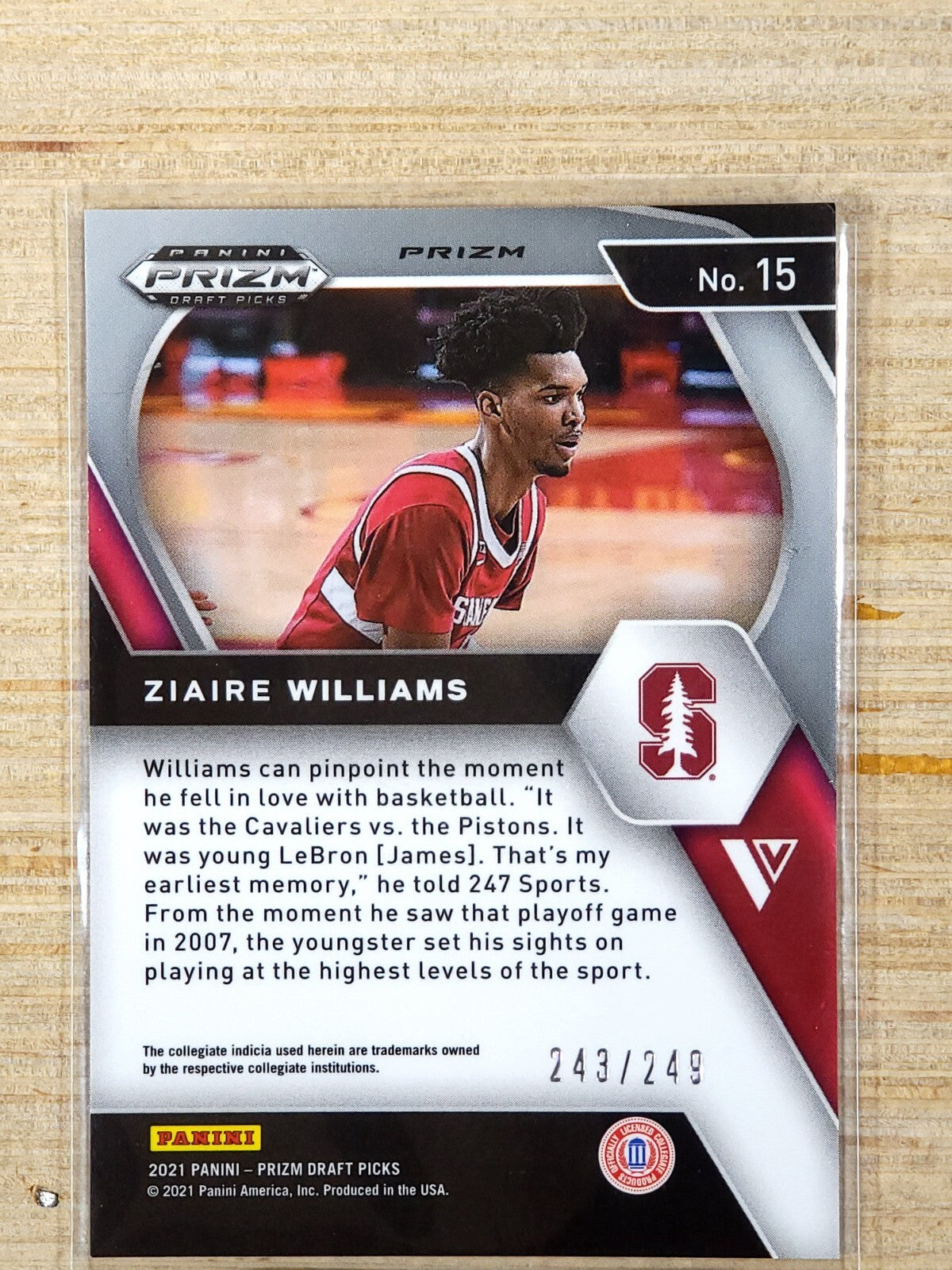 2021-22 Panini Prizm Draft Picks Blue Wave #15 Ziaire Williams 243/249