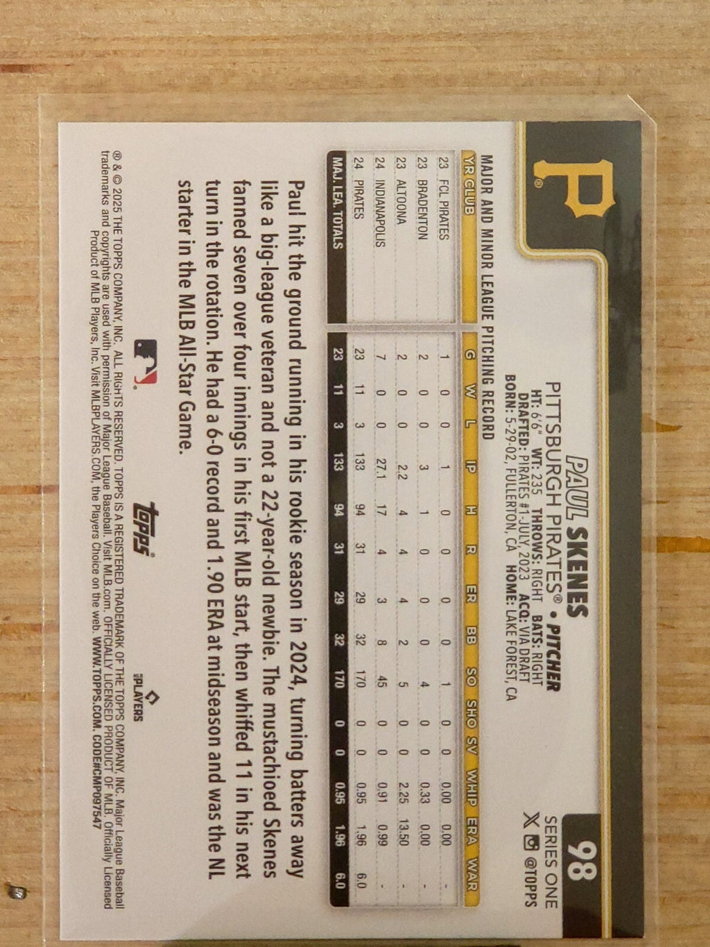 2025 Topps Series 1 - #98 Paul Skenes