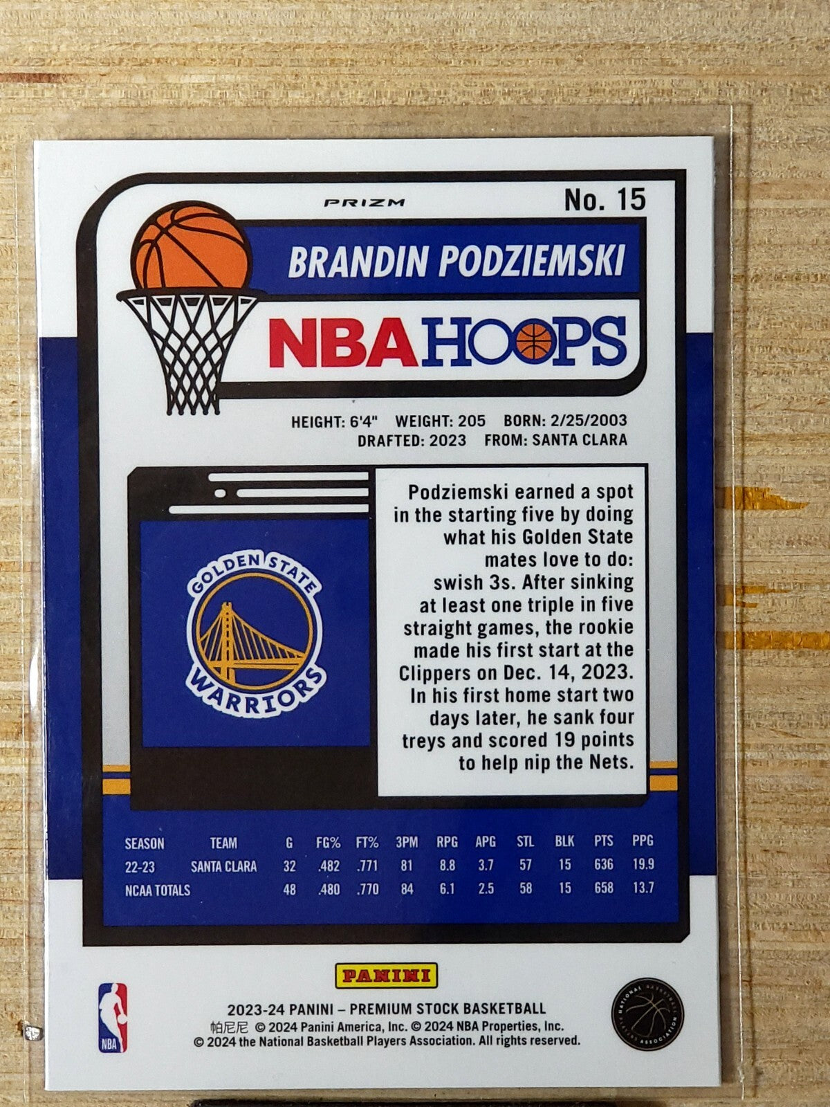 2023 Panini NBA Hoops Premium Stock - #15 Brandin Podziemski Seismic
