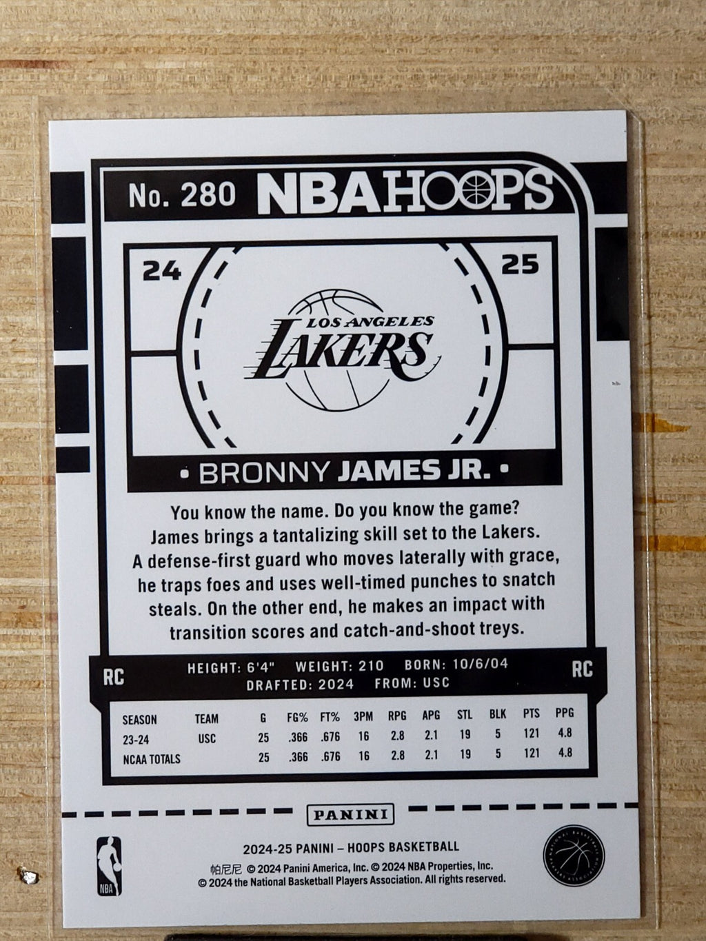 2024-25 Panini NBA Hoops #280 Bronny James Jr
