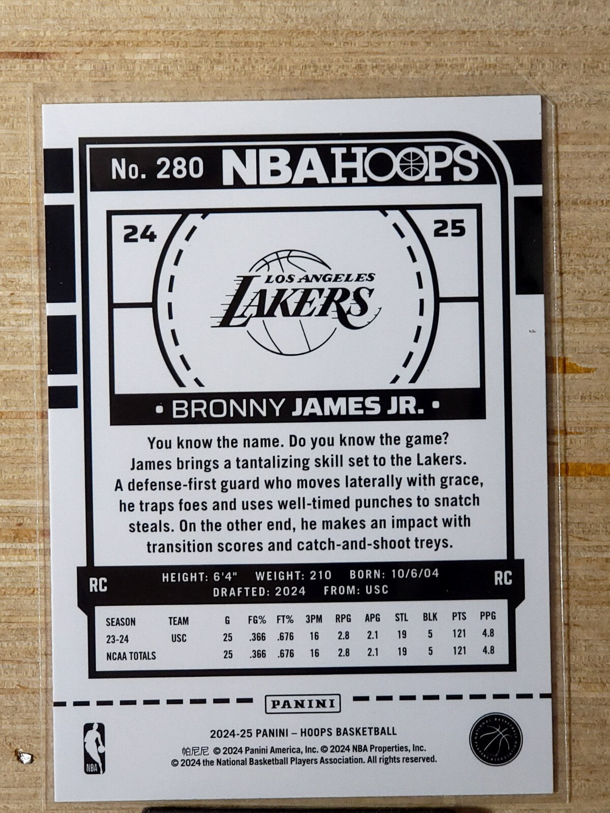 2024-25 Panini NBA Hoops #280 Bronny James Jr