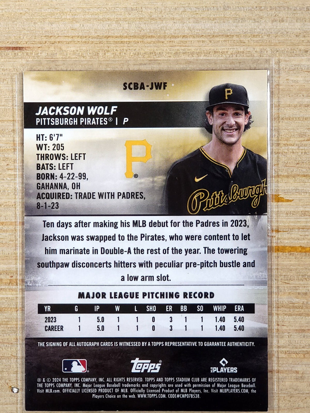 2024 Topps Stadium Club  Rookie Autographs #SCBA-JWF Jackson Wolf