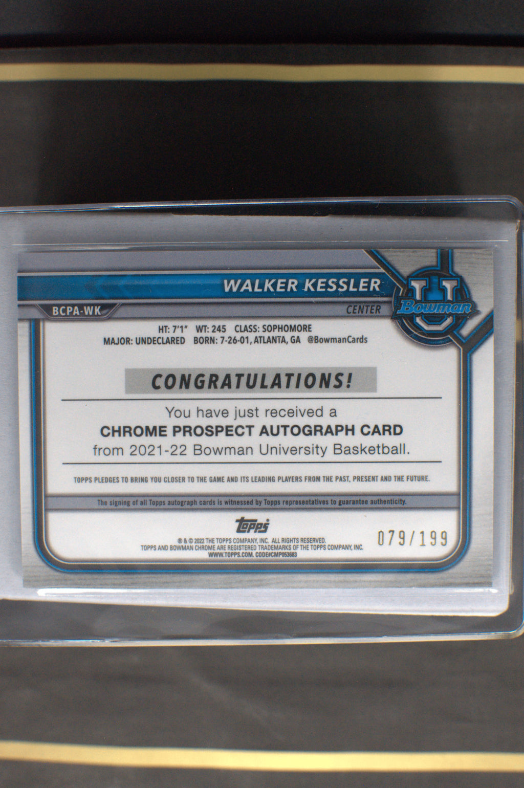 2022-23 Bowman U Draft Walker Kessler Wave Refractor Auto 079/199