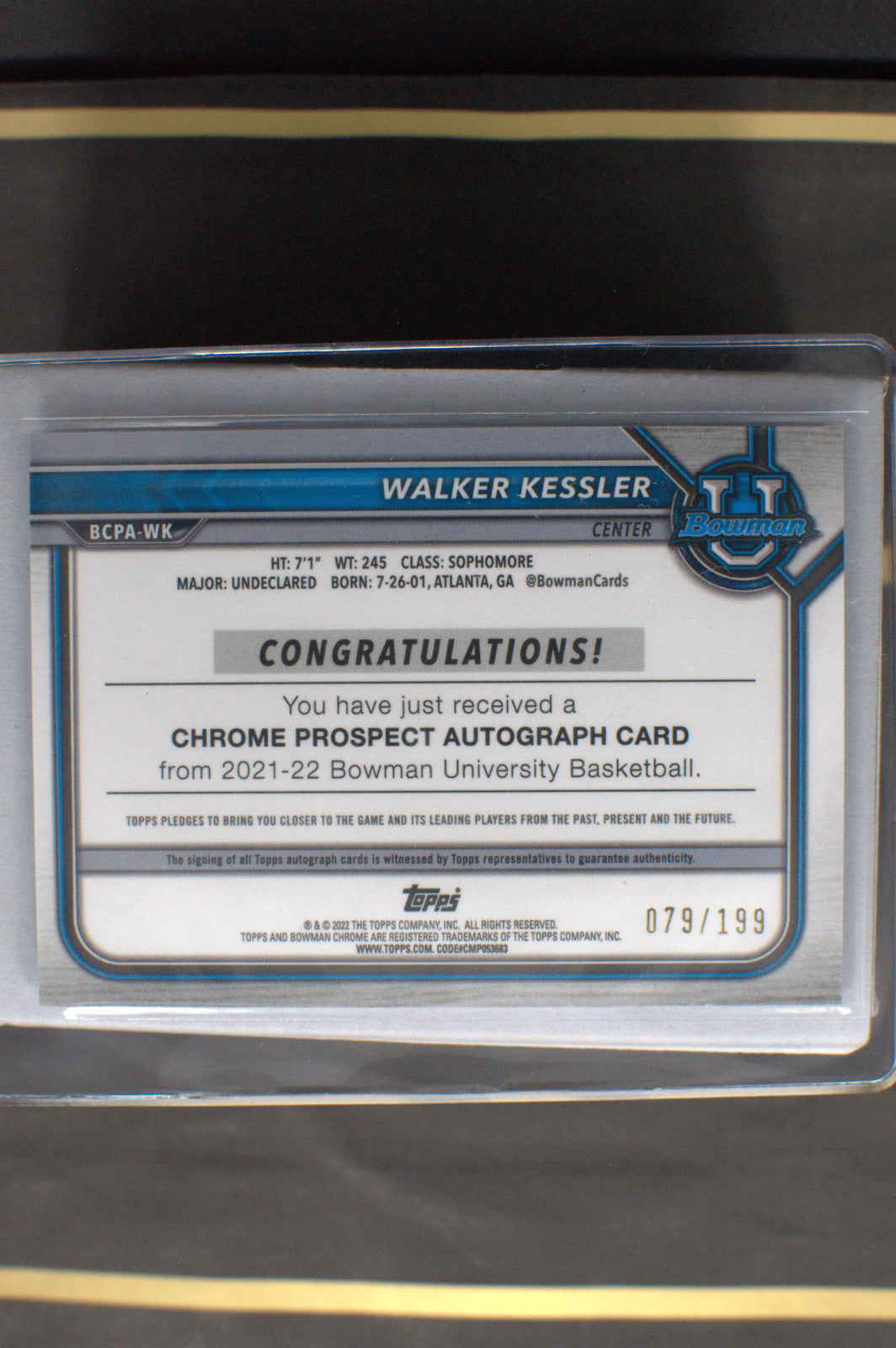 2022-23 Bowman U Draft Walker Kessler Wave Refractor Auto 079/199