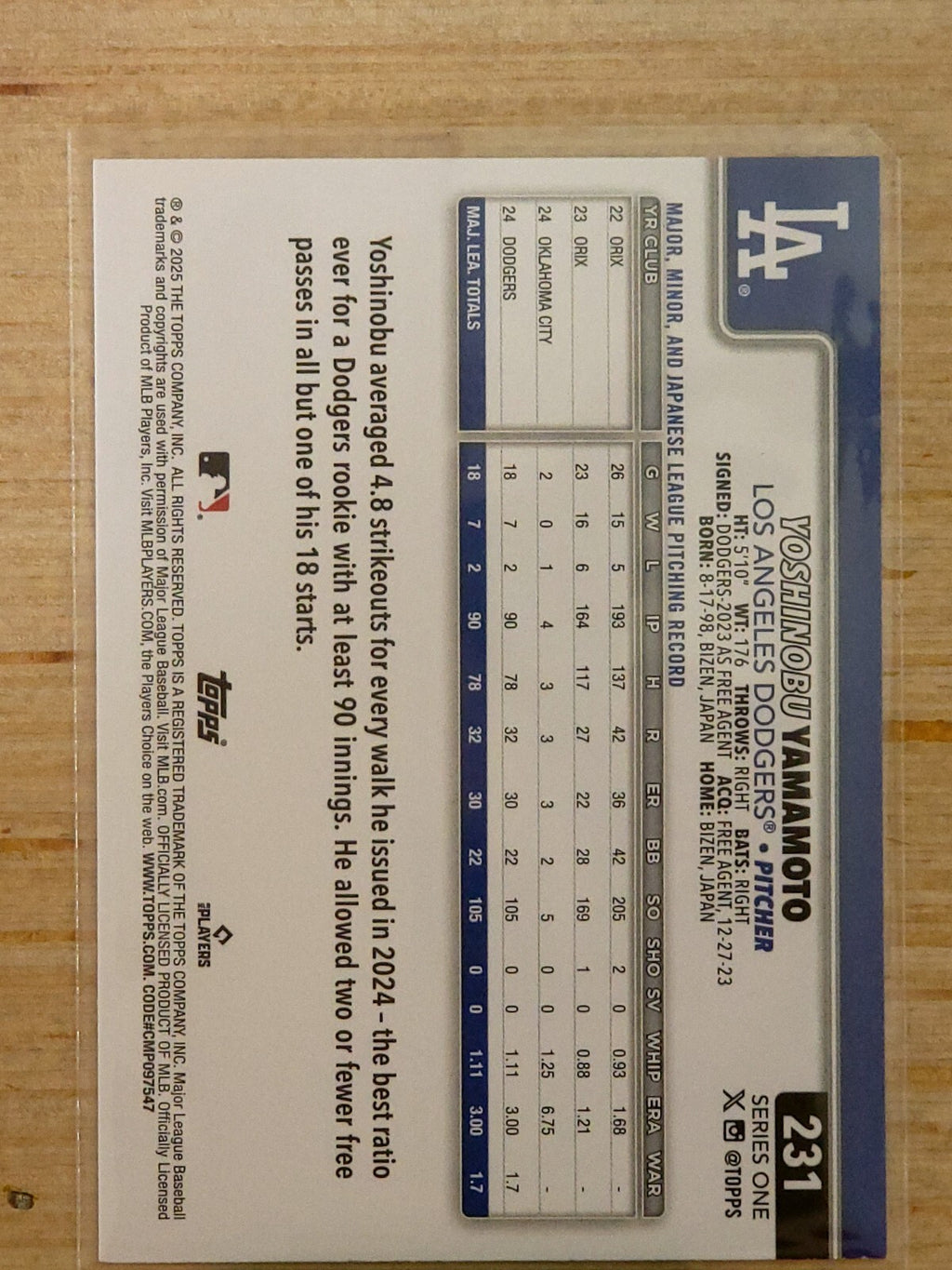 2025 Topps Series 1 - Future Stars #231 Yoshinobu Yamamoto