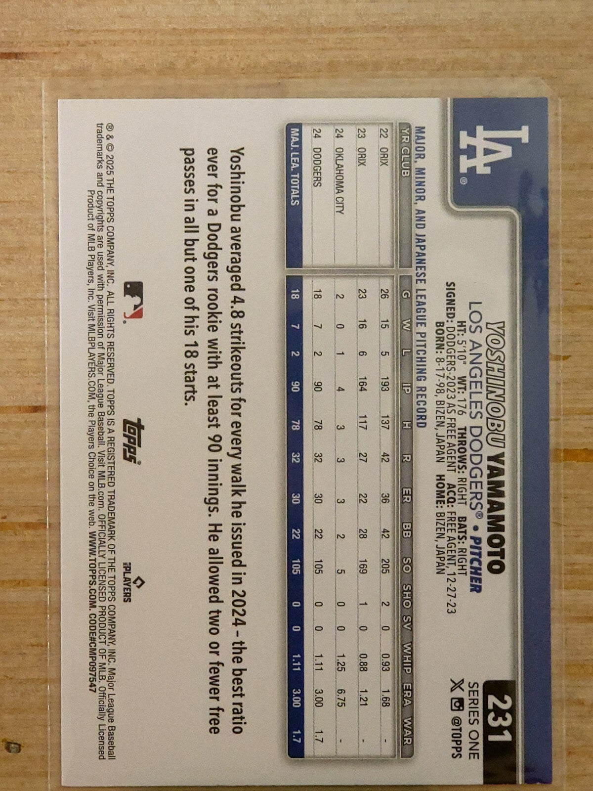 2025 Topps Series 1 - Future Stars #231 Yoshinobu Yamamoto