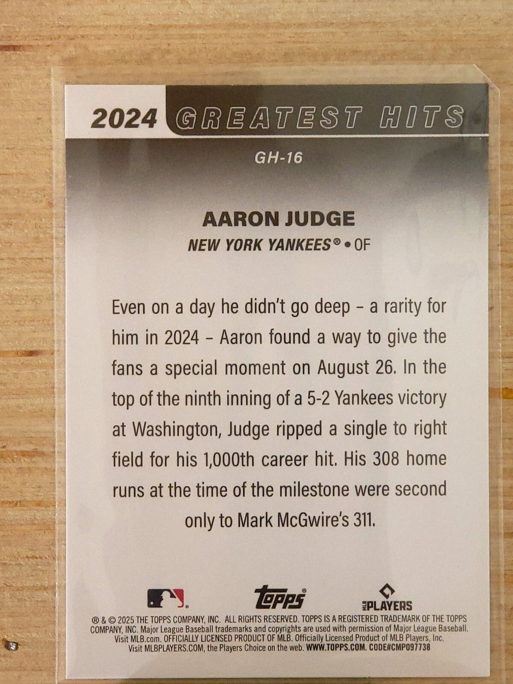 2025 Topps Series 1 - 2024's Greatest Hits #GH-16 Aaron Judge