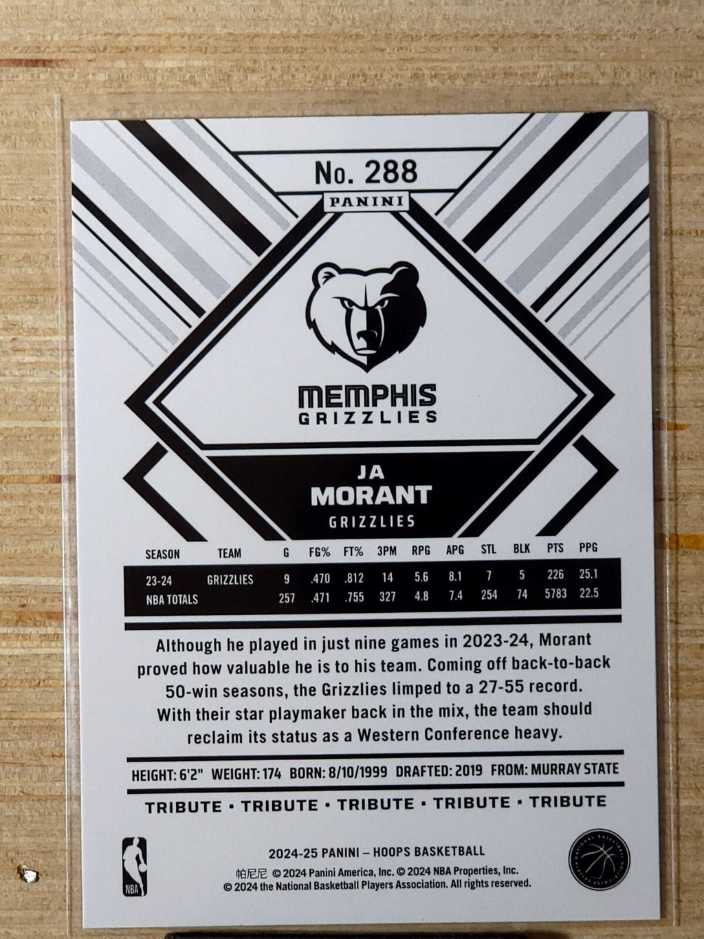 2024-25 Panini NBA Hoops Tribute #288  Ja Morant Purple