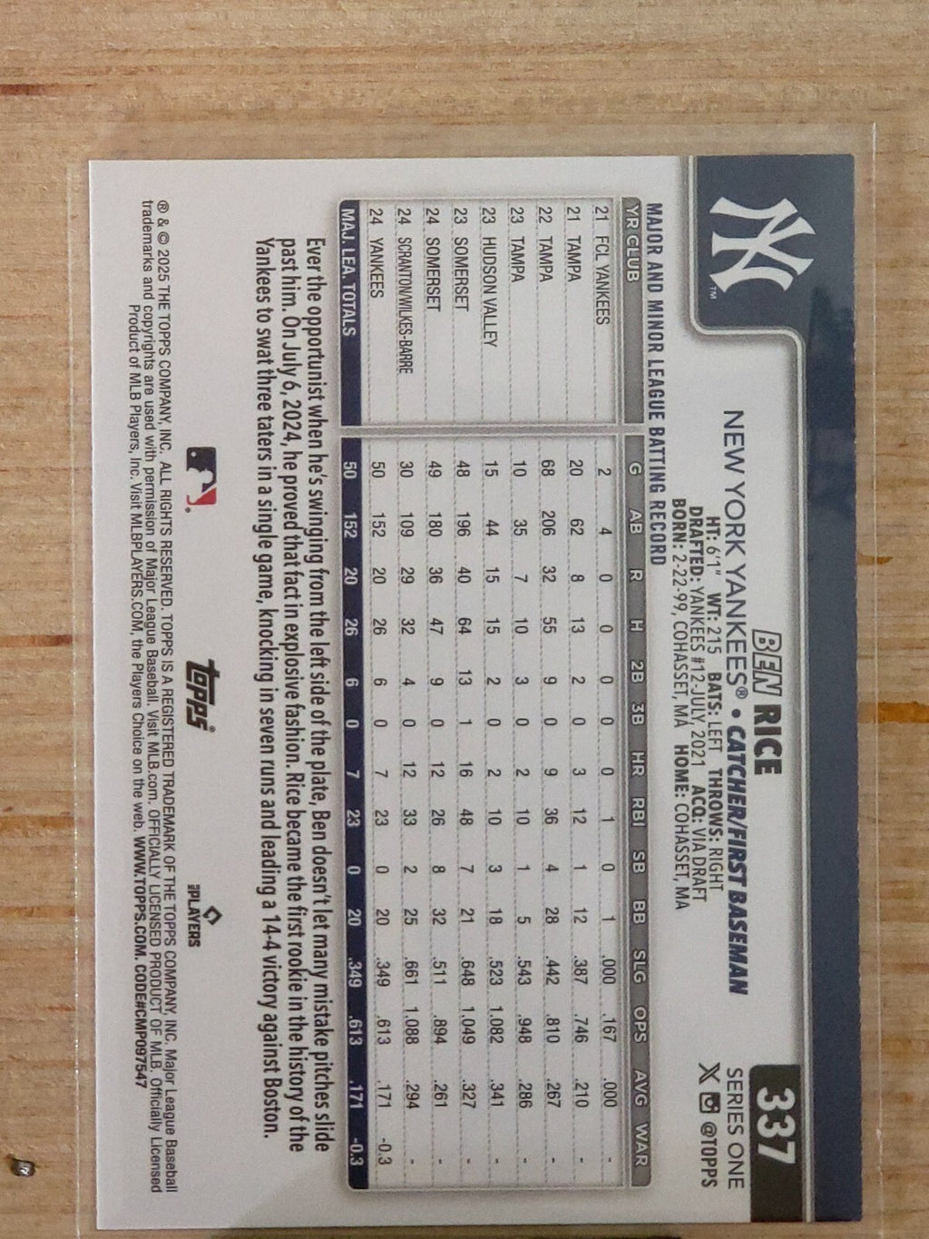 2025 Topps Series 1 #337 Ben Rice