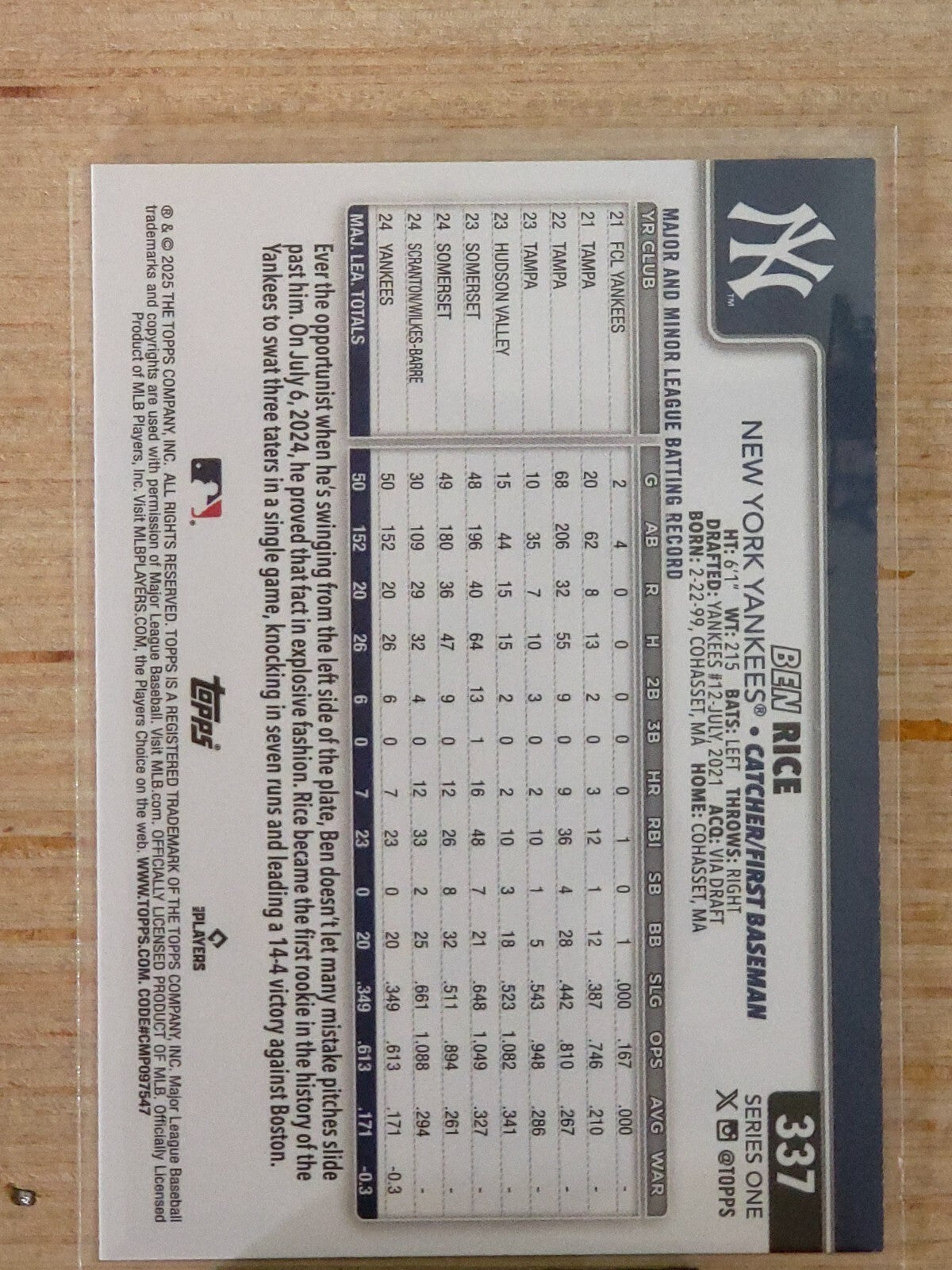 2025 Topps Series 1 #337 Ben Rice