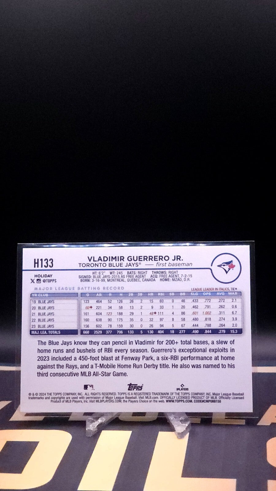 *Free Shipping@$10* 2024 Topps Holiday Lights Vladimir Guerrero Jr #H133