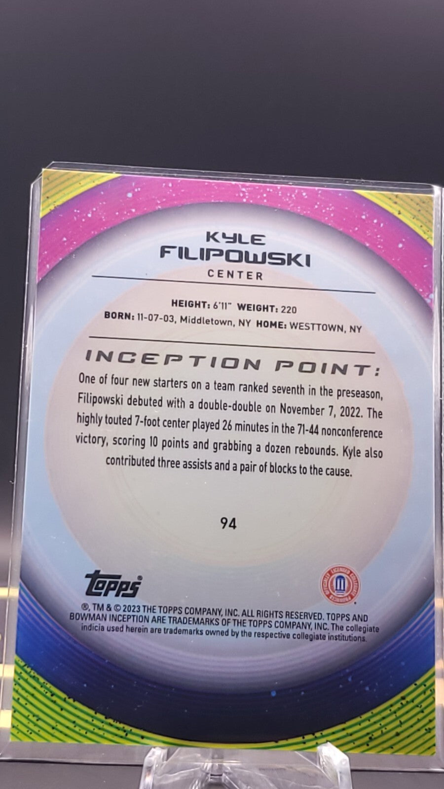 *Free Shipping @ $10+* 2023 Topps Bowman U Inception Kyle Filipowski Duke RC #94